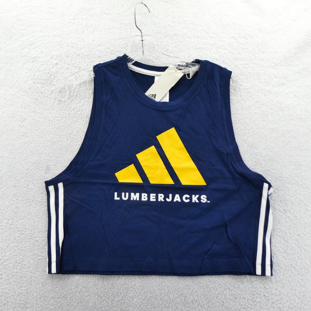 Adidas Tank Top Womens Medium NAU Lumberjacks Navy Blue Striped Cropped Shirt